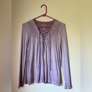 American Eagle Soft and Sexy Long Sleeve top Plunge Neck lace up